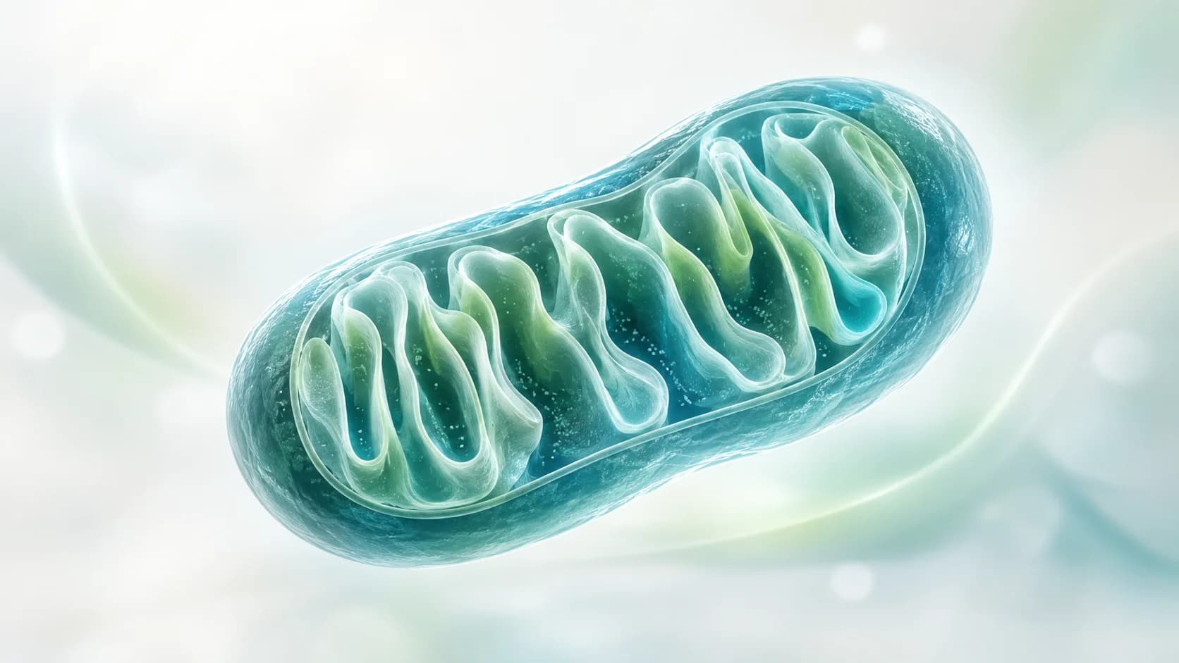 藍綠色粒線體與內膜嵴的科學示意圖
